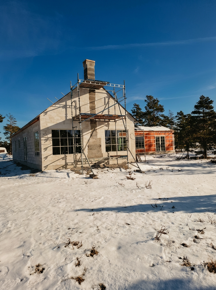 Fasadarbete med ställning